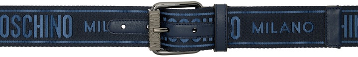Photo: Moschino Black & Blue Jacquard Logo Belt