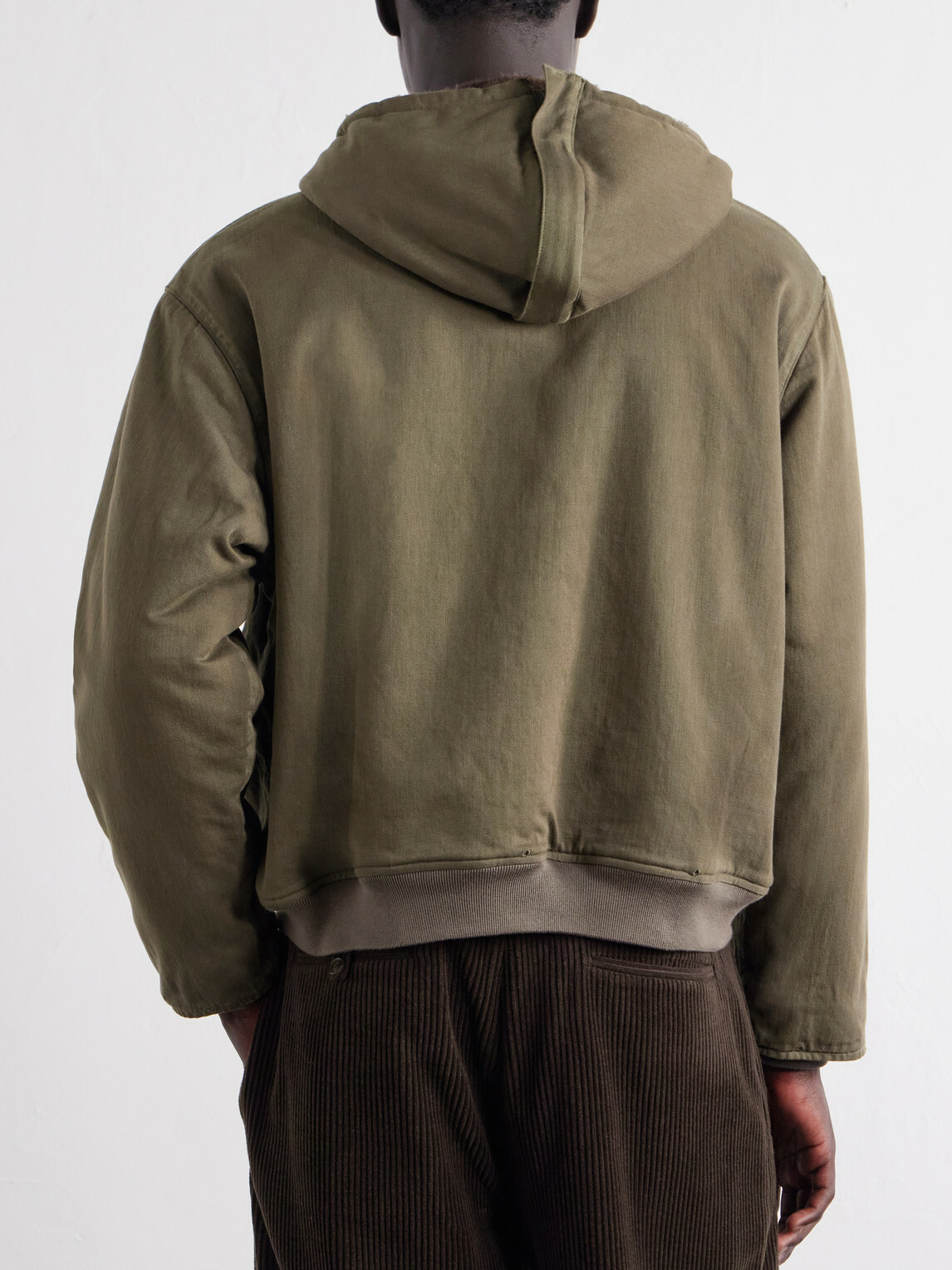 A.PRESSE - Hooded Plush-Trimmed Cotton-Canvas Bomber Jacket - Green