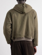 A.PRESSE - Hooded Plush-Trimmed Cotton-Canvas Bomber Jacket - Green