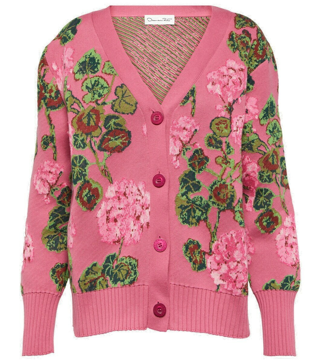 OSCAR DE LA RENTA floral-embroidered virgin wool cardigan - Black