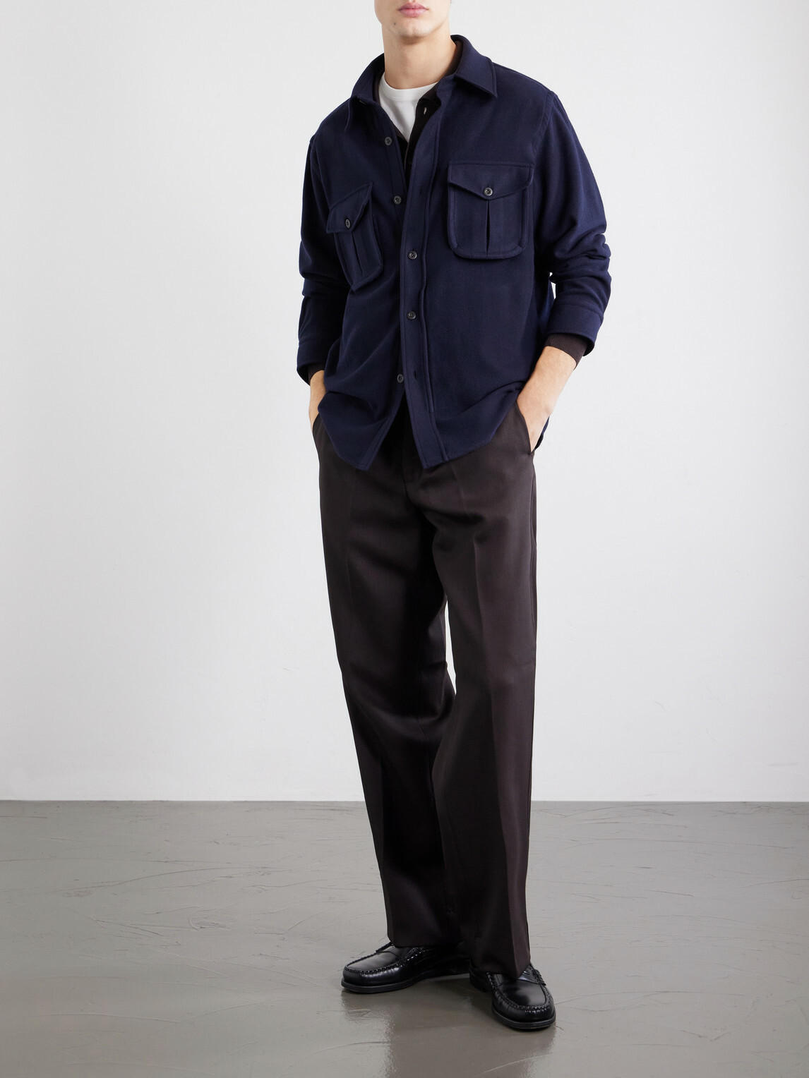 Caruso - Brushed Wool Overshirt - Blue