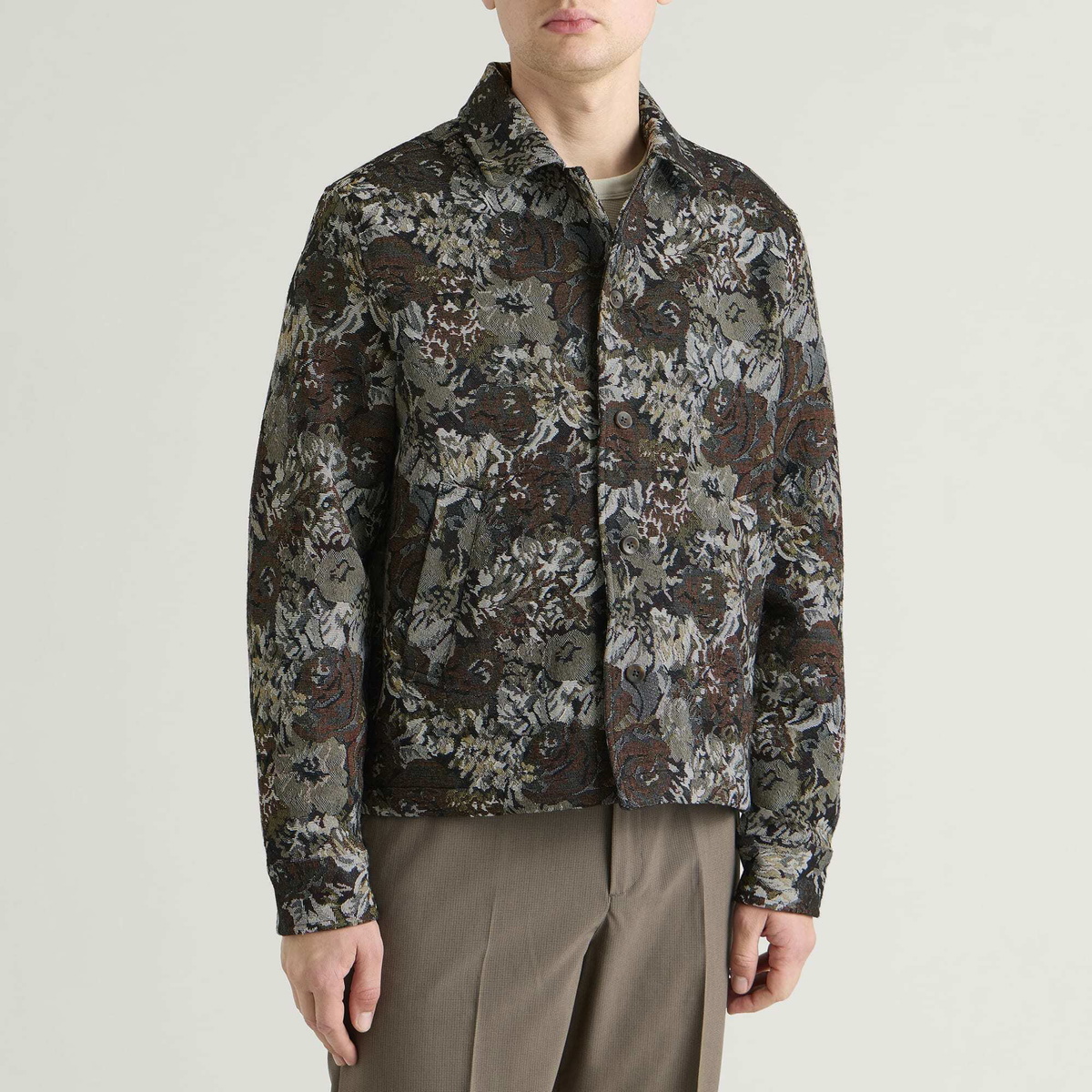Les Deux Men's Rose Jacquard Overshirt in Dark Sand