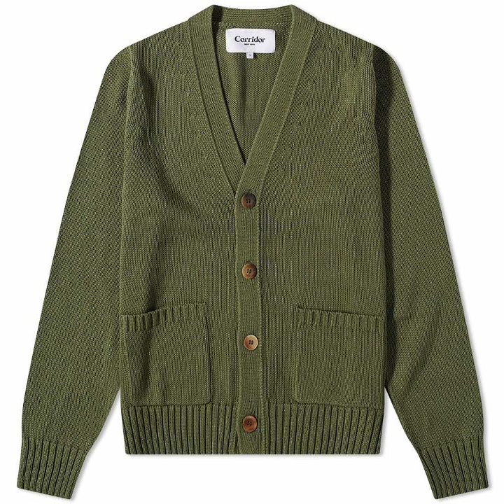 Photo: Corridor Men's Washed Cotton Cardigan in Olive