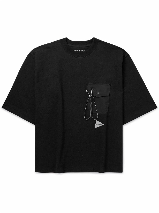 Photo: And Wander - Embellished Logo-Print Poplin-Trimmed Cotton-Jersey T-Shirt - Black
