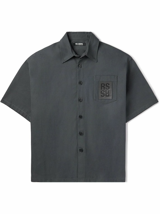 Photo: Raf Simons - Logo-Appliquéd Denim Shirt - Gray