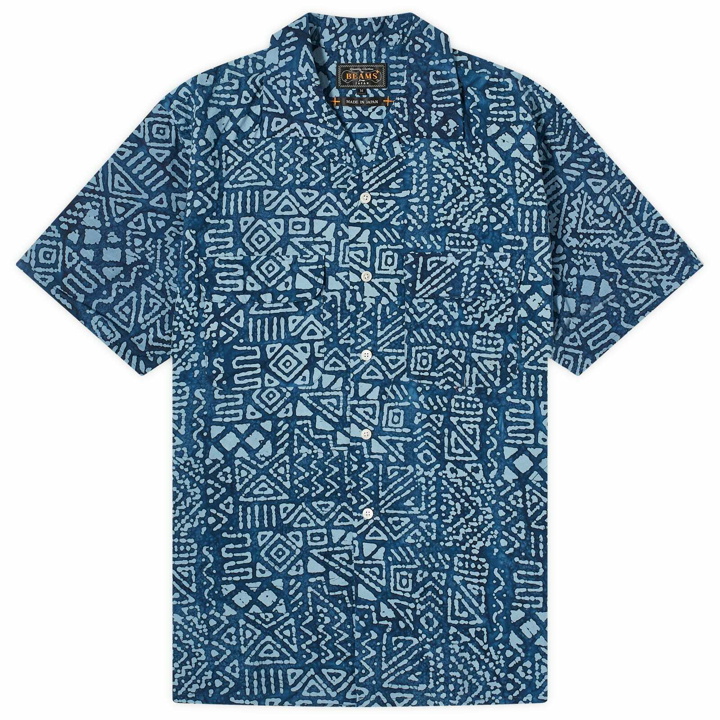 Photo: Beams Plus Men's Open Collar Batik Print Shirt in Blue