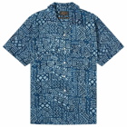 Beams Plus Men's Open Collar Batik Print Shirt in Blue