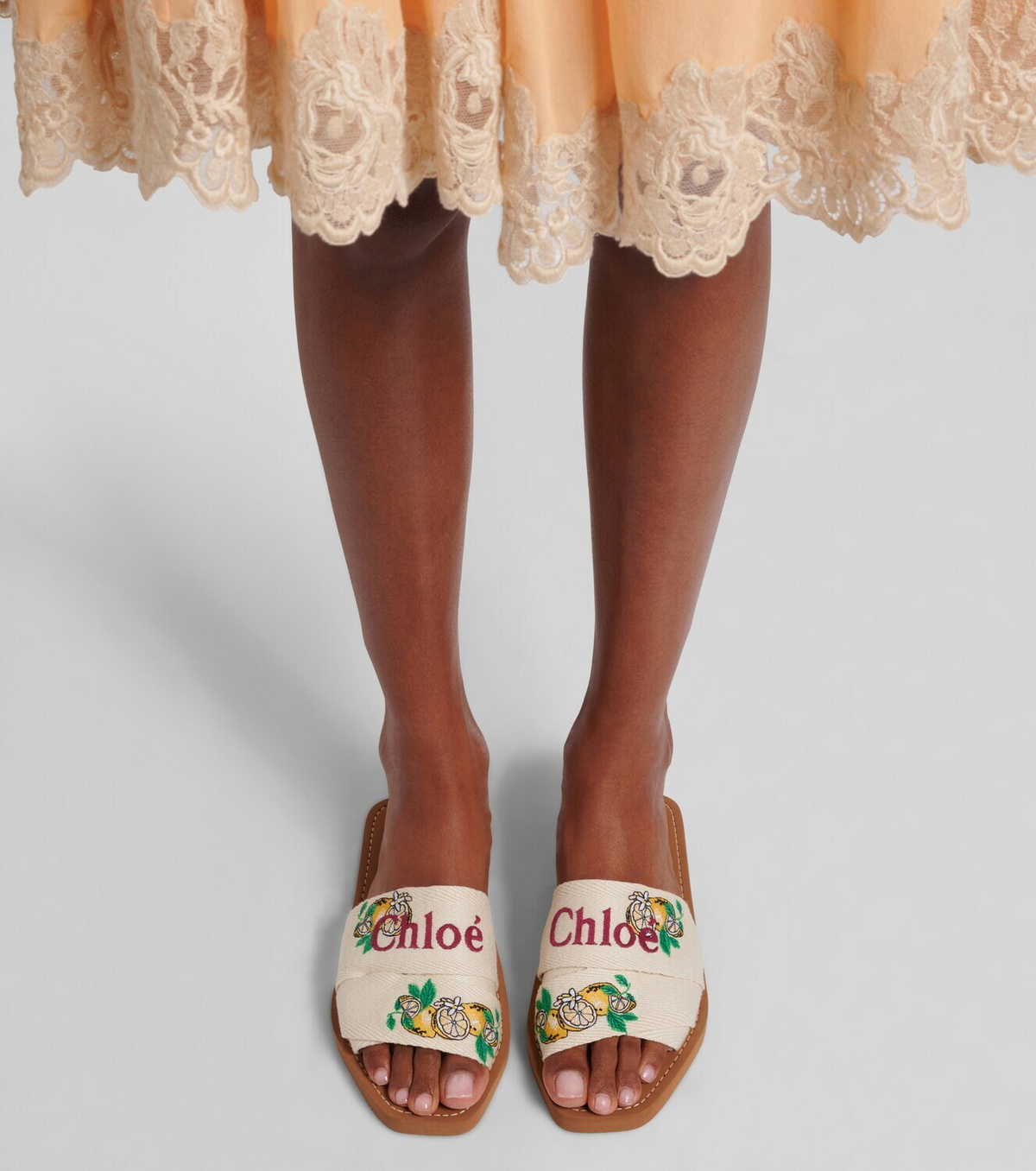 Chloé Woody embroidered linen slides