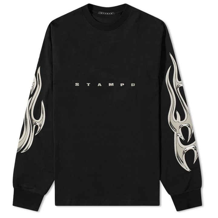 Photo: Stampd Men's Chrome Flame Long Sleeve Relaxed T-Shirt in Black
