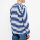 Comme des Garçons Play Men's Long Sleeve Heart Stripe Logo T-Shirt in Blue/White