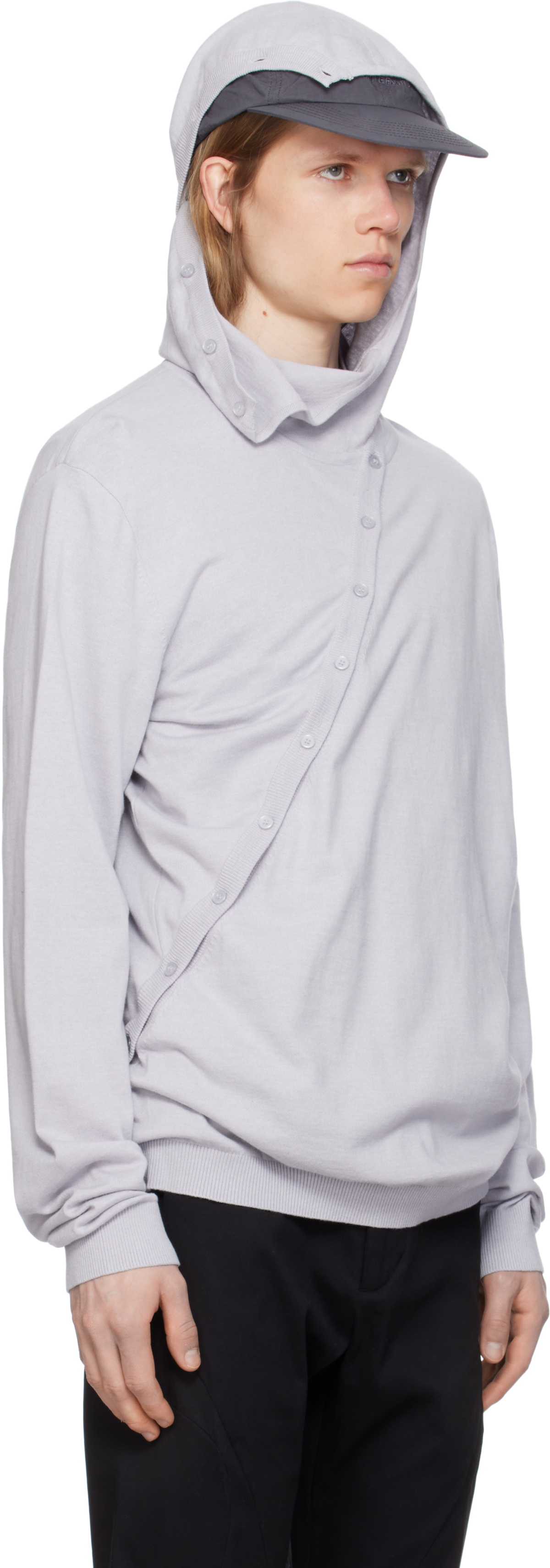 POST ARCHIVE FACTION (PAF) Gray 8.0 Knit Center Hoodie Post