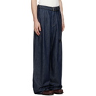 Dries Van Noten Navy Belted Pleat Jeans