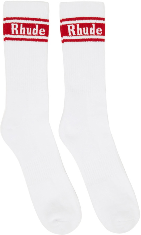 Photo: Rhude White & Red Stripe Logo Socks