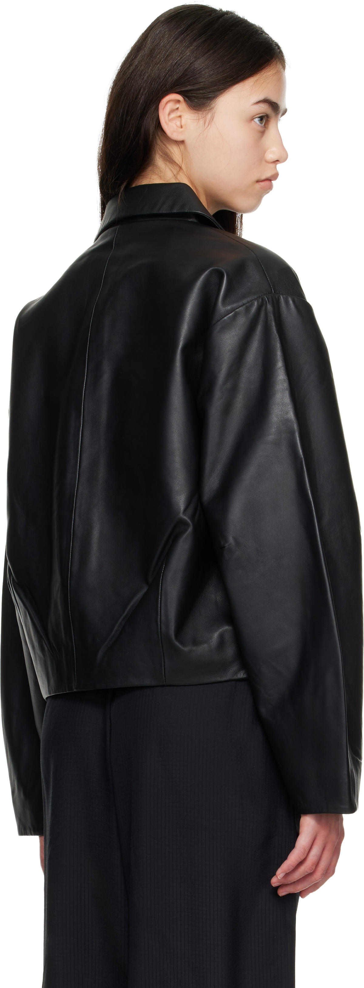 St. Agni Black Cocoon Leather Jacket