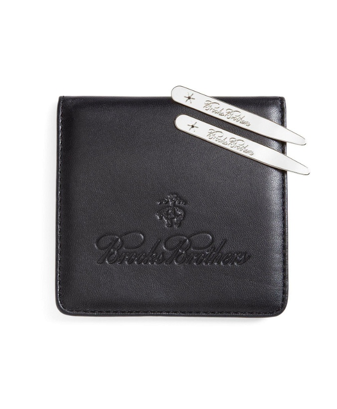 Photo: Brooks Brothers Men's Metallic Collar Stays with Nappa Leather Case | Silver