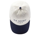 Sporty & Rich SR Sport Wool Cap in Ecru/Navy