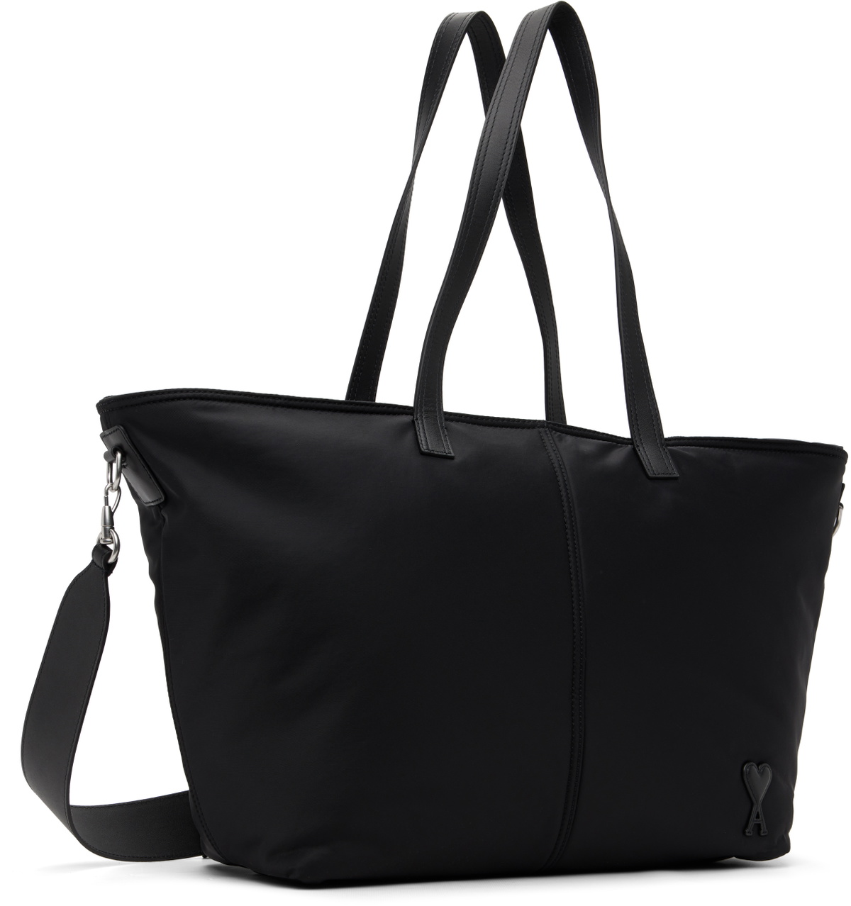 AMI Paris Black Nylon Marcel Small Shopping Tote