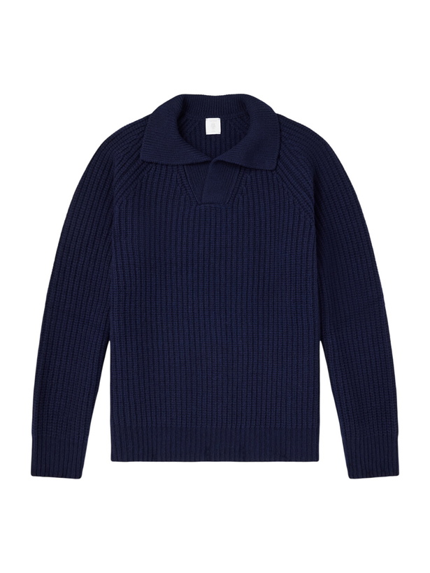 Photo: Eleventy - Ribbed-Knit Wool and Cashmere-Blend Polo Shirt - Blue
