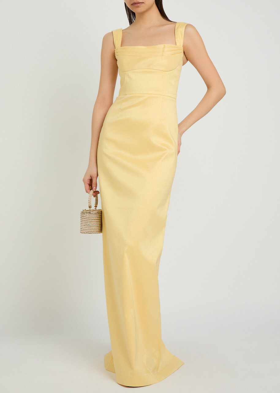 Rebecca Vallance Mandy Pleated Slubbed-poplin Maxi Dress Yellow