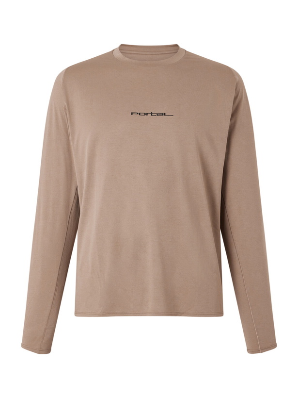 Photo: Portal - Lateral Peak Logo-Print Recycled-Jersey T-Shirt - Brown