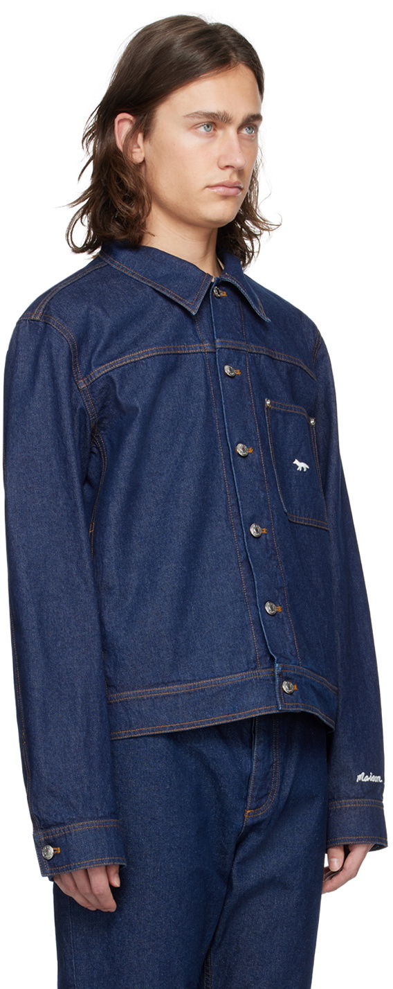 Maison Kitsuné Indigo Embroidered Denim Jacket