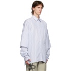 Camiel Fortgens White and Grey Striped Short Long Sleeve Shirt