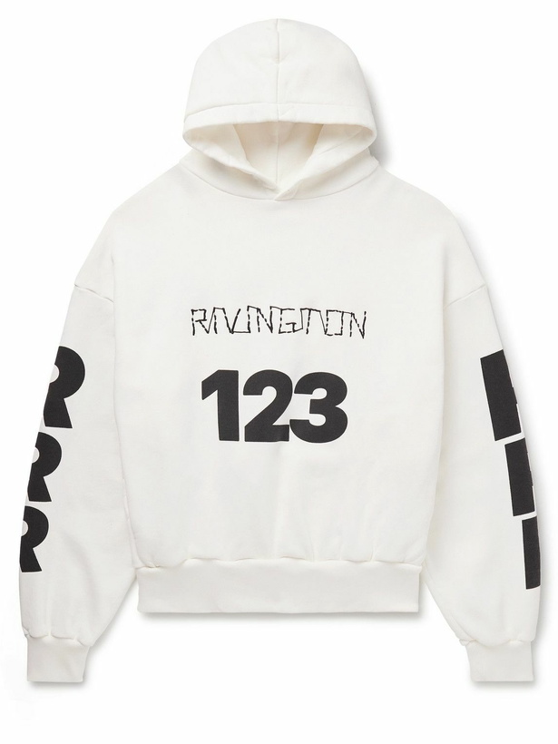 Photo: RRR123 - USO-123 Logo-Print Embroidered Cotton-Jersey Hoodie - White