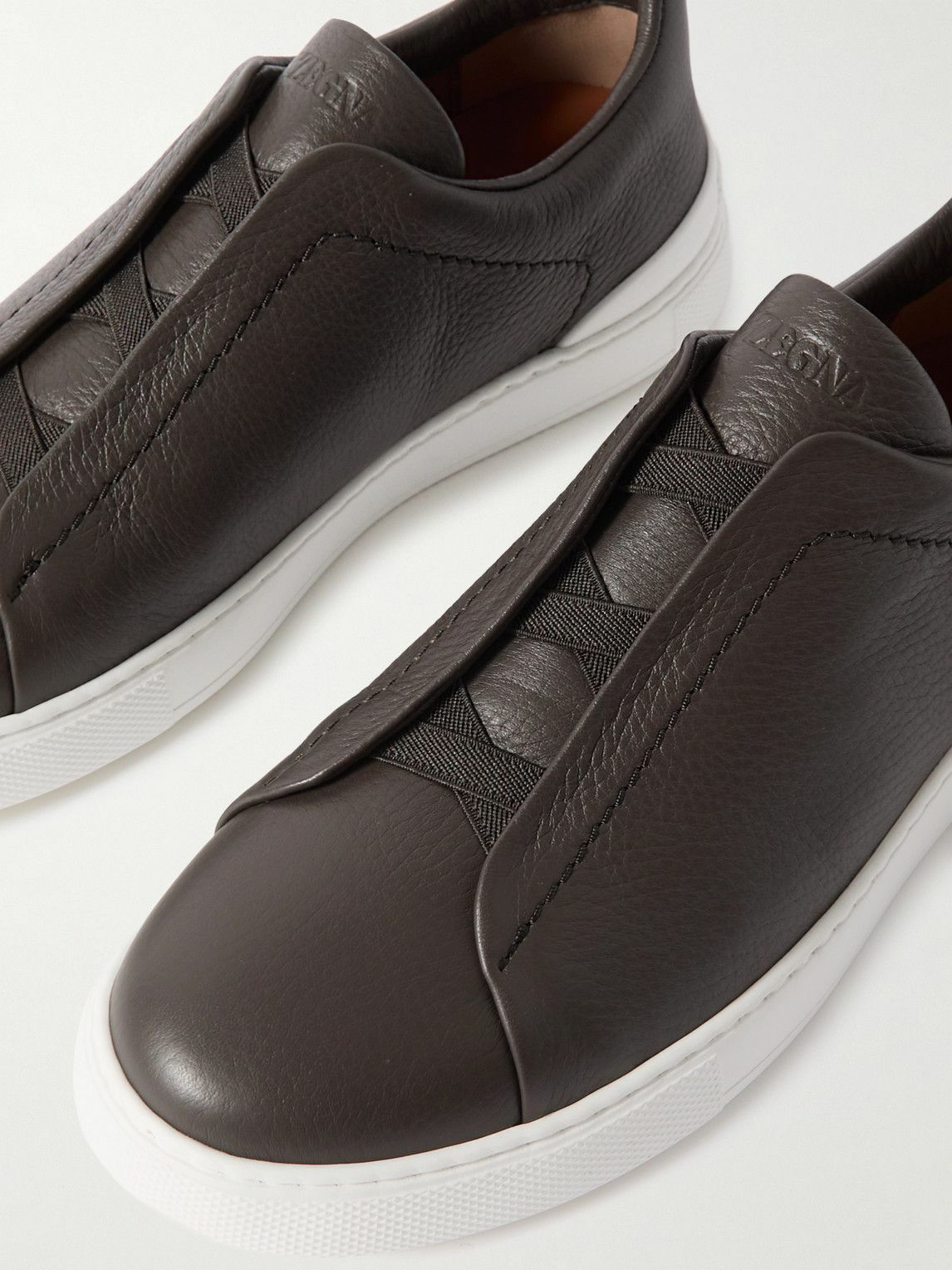 Zegna - Triple Stitch™ Full-Grain Leather Slip-On Sneakers - Brown