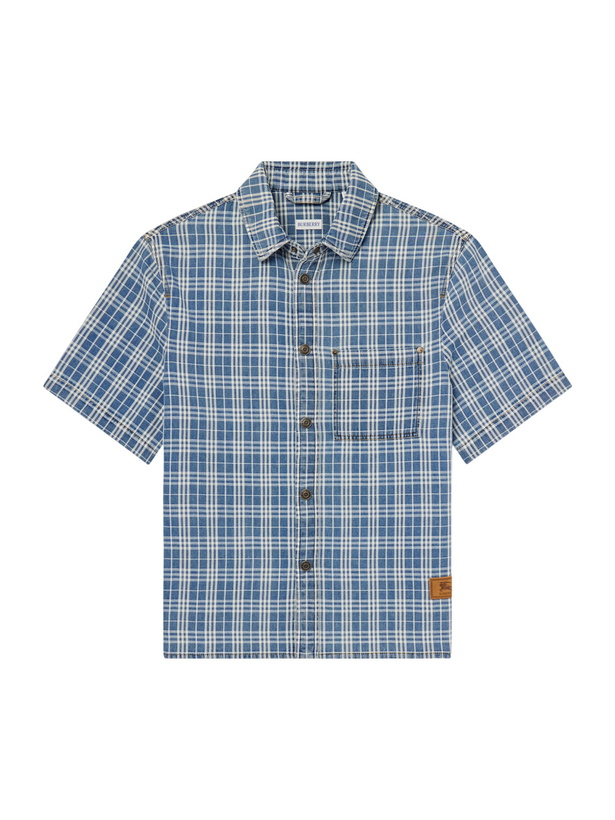 Photo: Burberry - Logo-Appliquéd Checked Denim Shirt - Blue