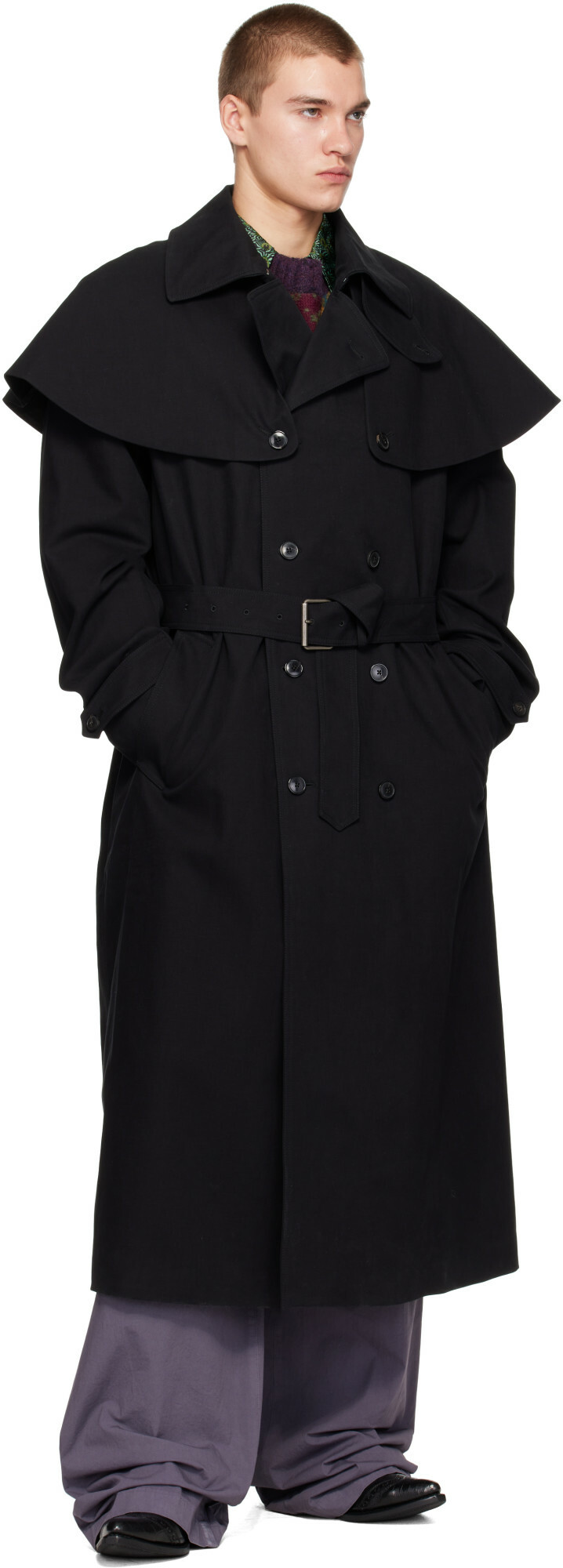 Dries Van Noten Black Cape Trench Coat