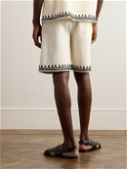 Alanui - Akasha Wide-Leg Embroidered Pinstriped Cotton-Blend Drawstring Shorts - Neutrals