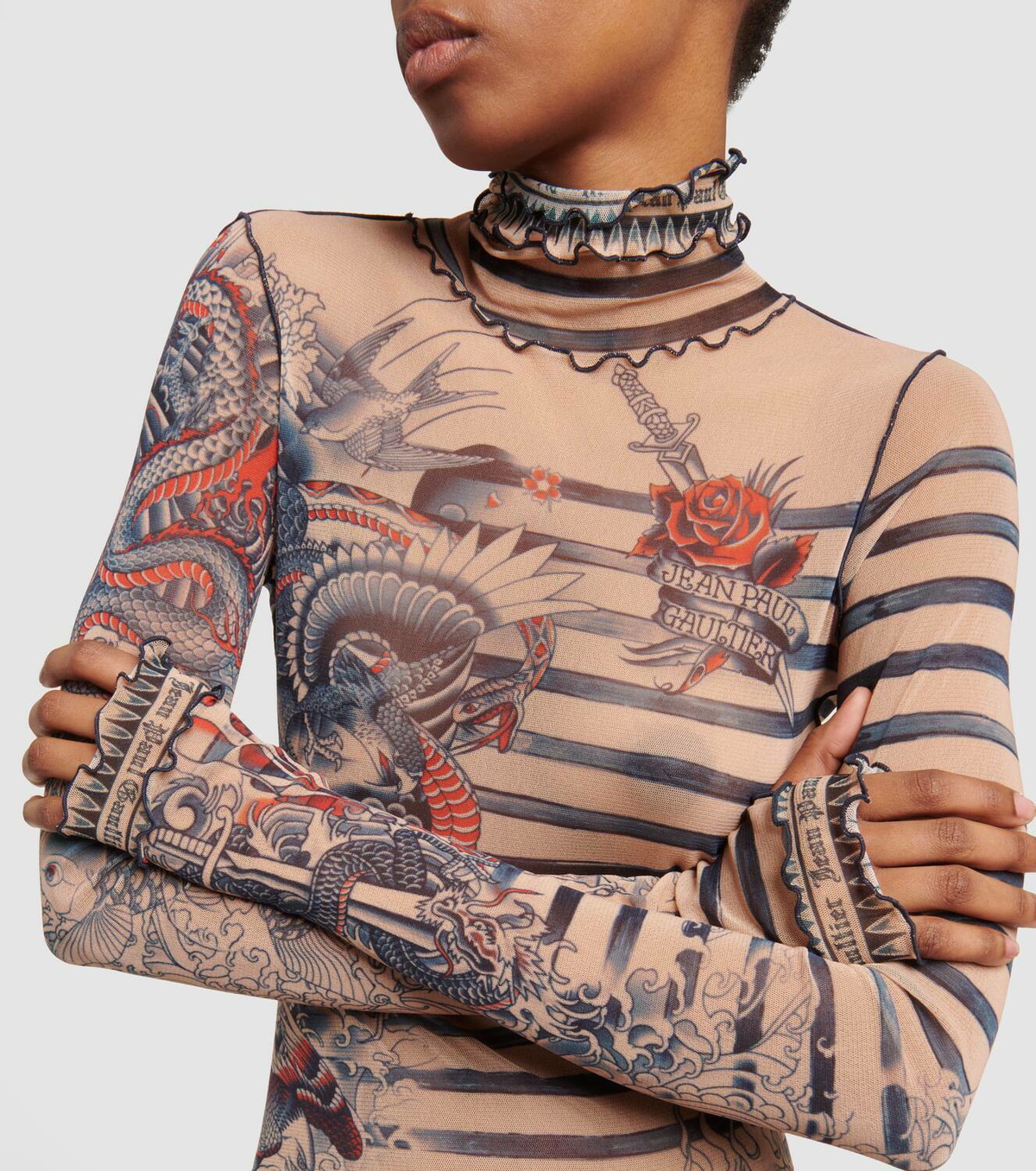 Jean Paul Gaultier Tattoo Collection tulle turtleneck top