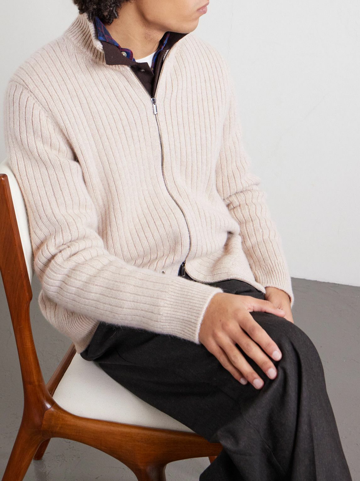 Massimo Alba - Mirko Ribbed Cashmere and Alpaca-Blend Zip-Up Sweater - Neutrals