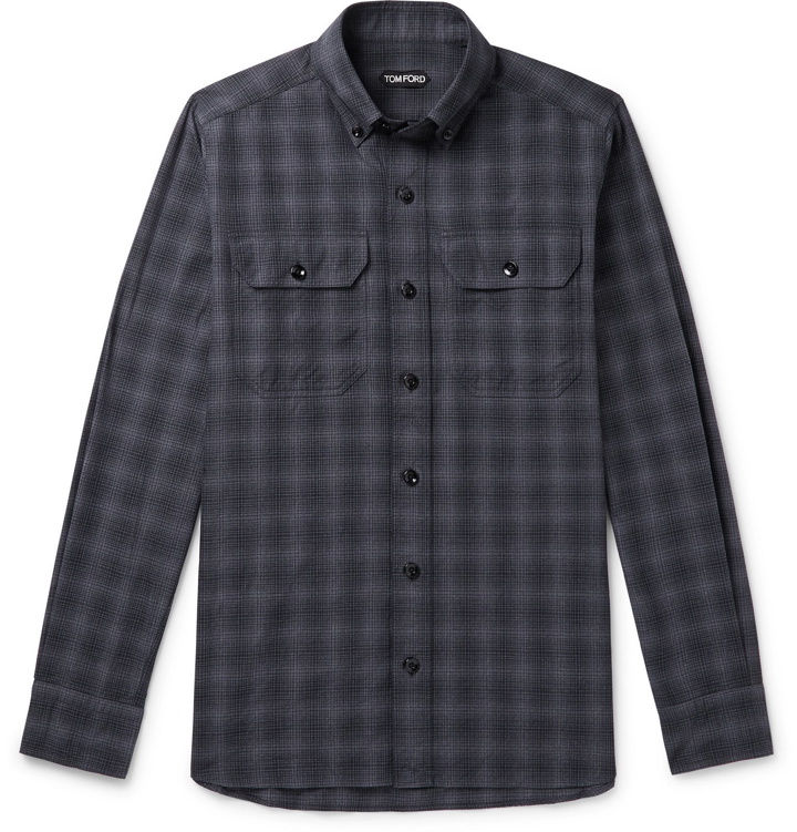 Photo: TOM FORD - Slim-Fit Checked Cotton-Flannel Shirt - Gray