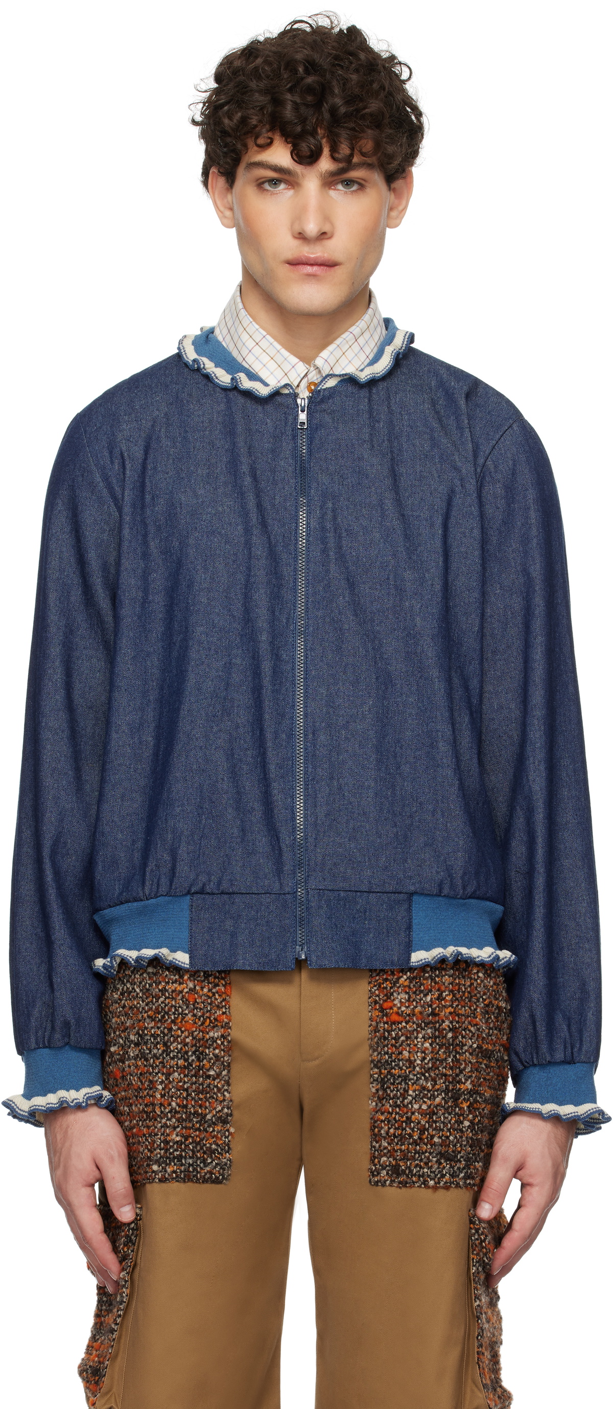 Anna Sui Blue Baseball Denim Bomber Jacket