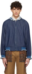 Anna Sui Blue Baseball Denim Bomber Jacket