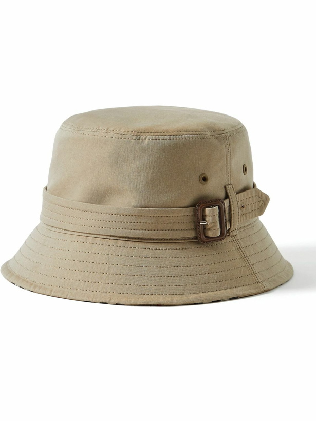 Photo: Burberry - Leather-Trimmed Cotton-Twill Bucket Hat - Neutrals