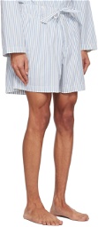 Tekla White & Blue Oversized Pyjama Shorts