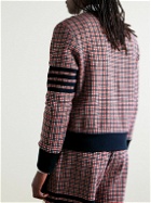Thom Browne - Logo-Appliquéd Checked Striped Jacquard-Knit Cotton Sweatshirt - Red