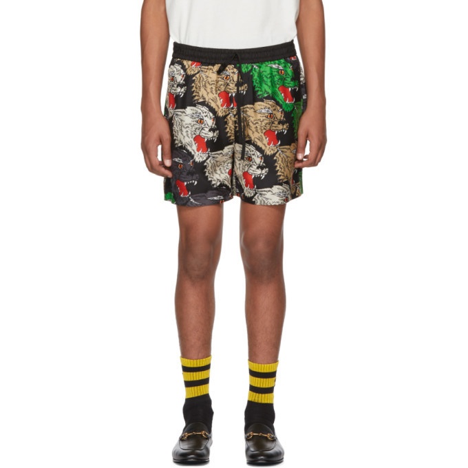 Photo: Gucci Multicolor Silk Panther Face Shorts