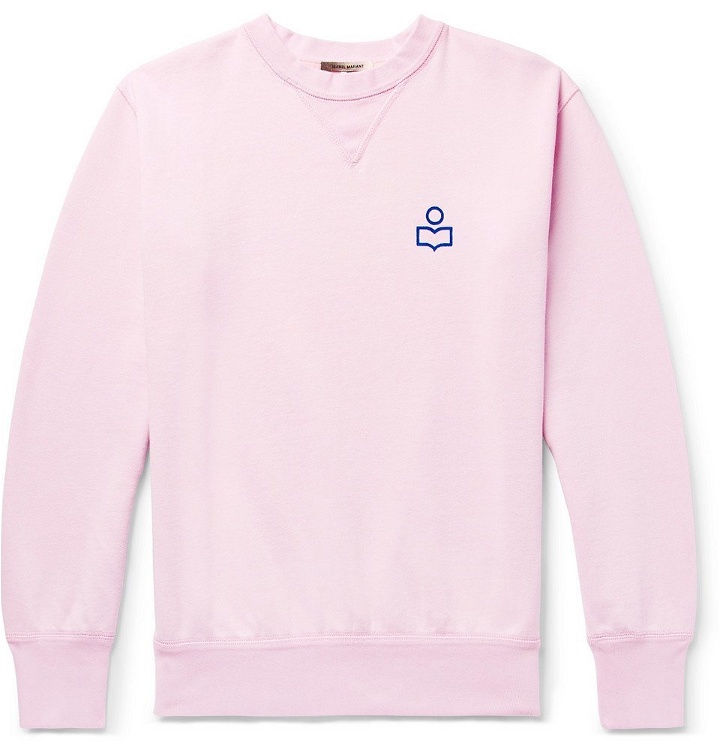 Photo: Isabel Marant - Mike Logo-Appliquéd Fleece-Back Cotton-Blend Jersey Sweatshirt - Men - Pink