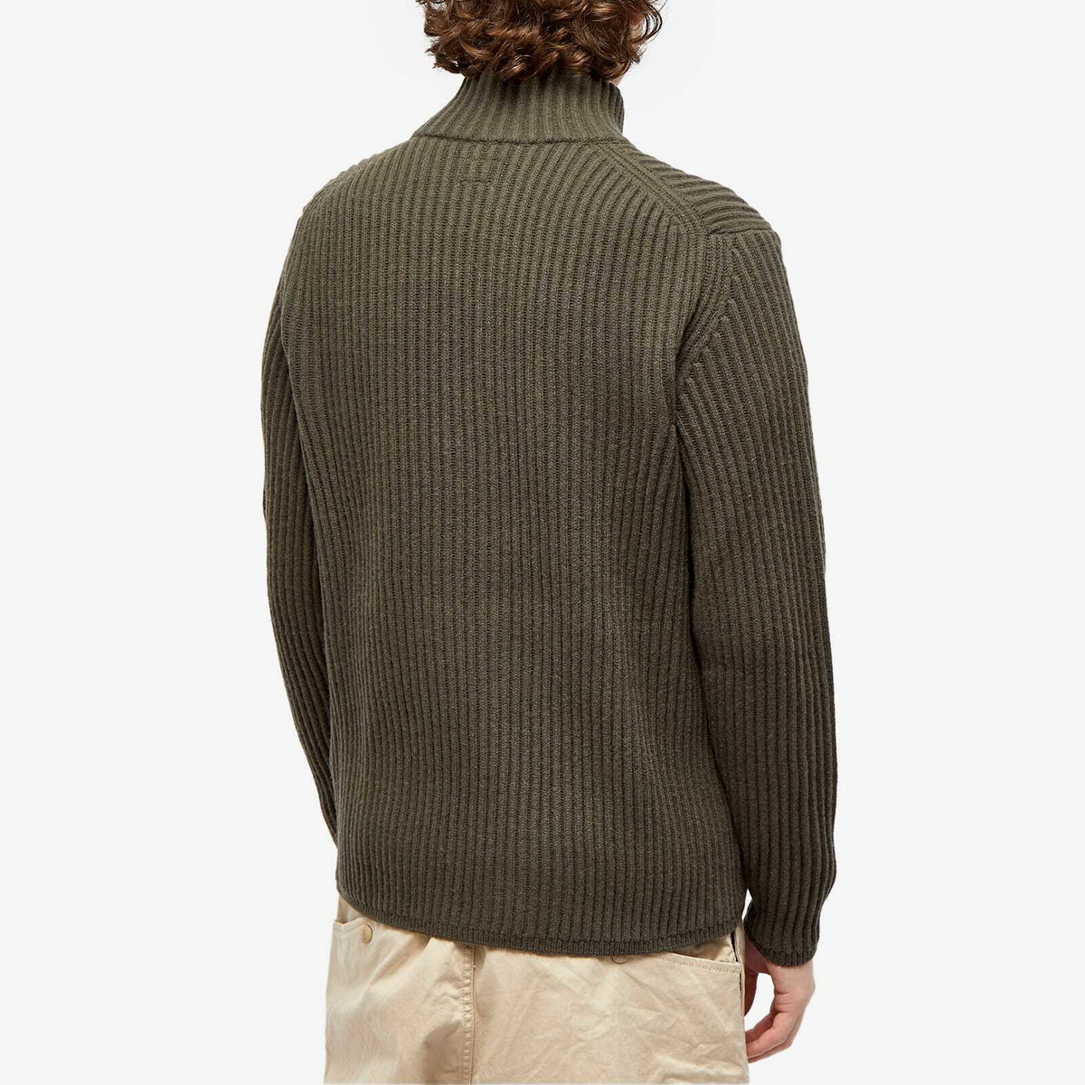 C.P. Company Men's Lambswool Mixed Zip in Olive Night C.P.