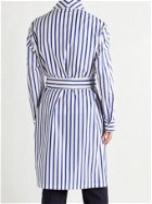 PAUL STUART - Piped Striped Cotton-Broadcloth Robe - Blue