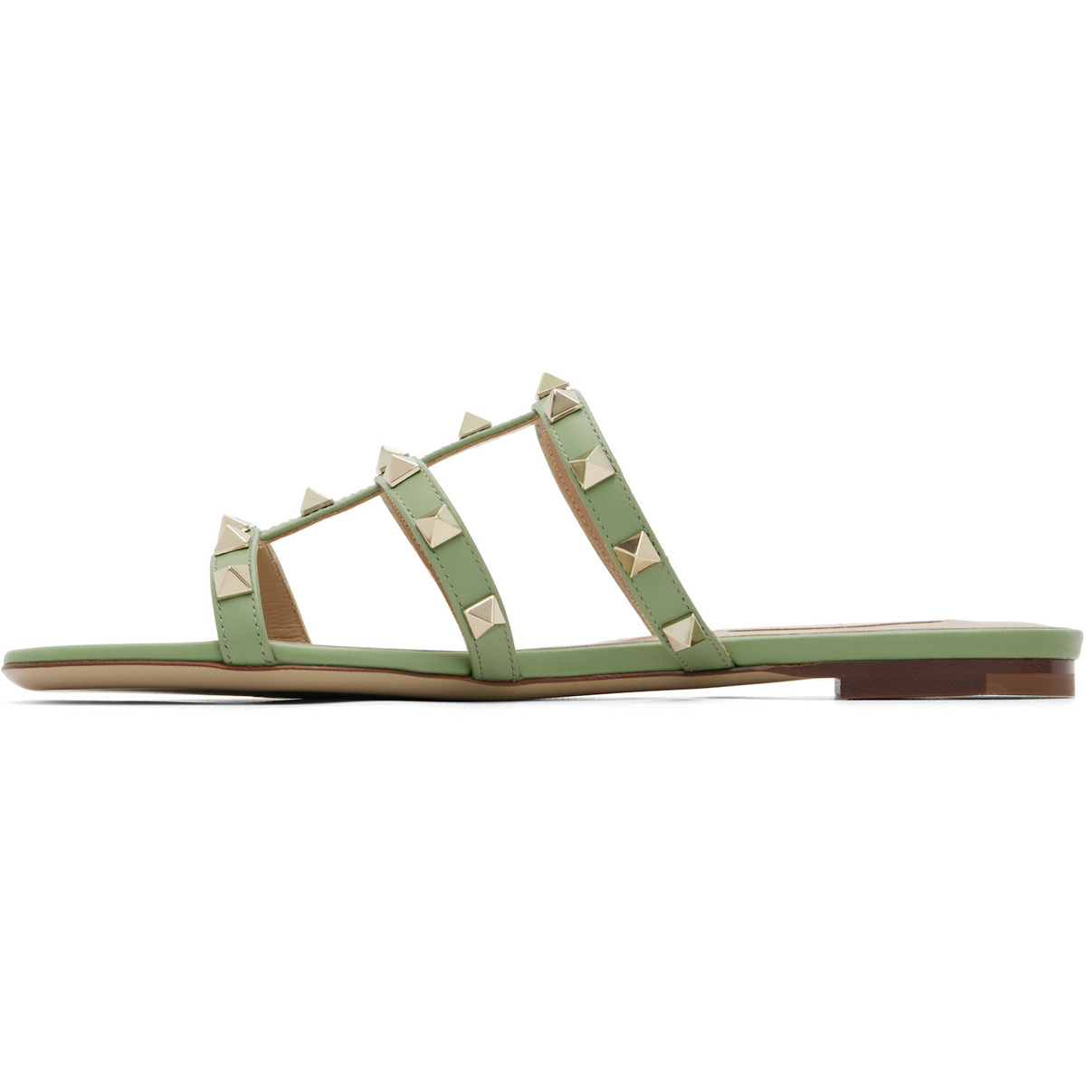 Valentino Garavani Green Rockstud Flat Slide Sandals
