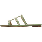 Valentino Garavani Green Rockstud Flat Slide Sandals