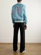 Valentino Garavani - Logo-Embroidered Striped Shell Bomber Jacket - Blue
