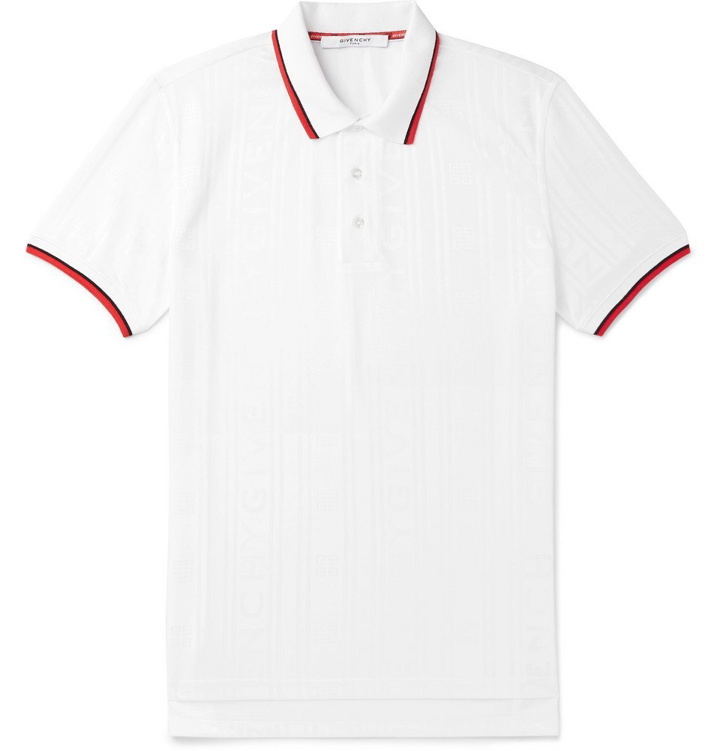 Photo: Givenchy - Stripe-Trimmed Logo-Jacquard Polo Shirt - Men - White