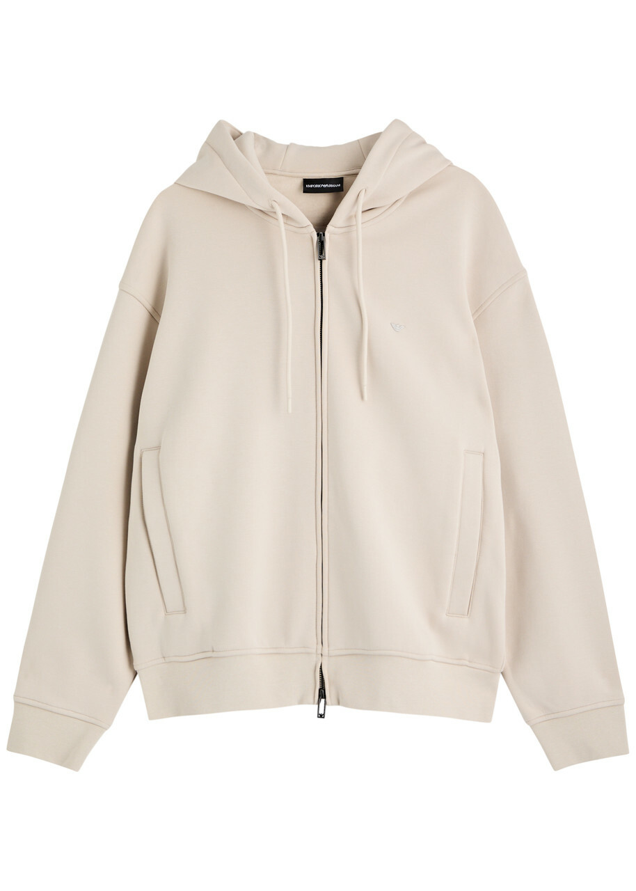 Emporio Armani Hooded Stretch-jersey Sweatshirt Ecru