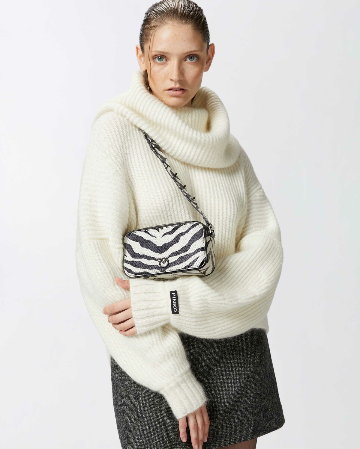 Pinko Zebra Patterned Crossbody Bag White/Black Colour Block Pinko