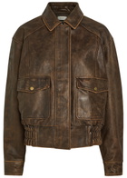 Reformation Daphne Panelled Leather Jacket Dark Brown